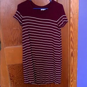 Maroon/ White striped T-Shirt dress
